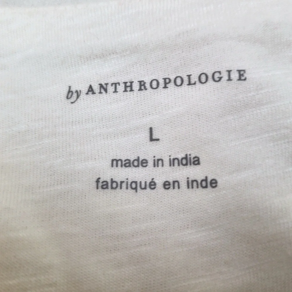 Anthropologie White Corset Ruched Deep V-Neck Peasant Boho Long Sleeve Blouse L